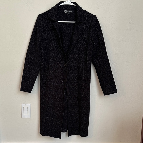 80 Park Sweaters - Black Metallic Shimmer Long Cardigan Duster Size M